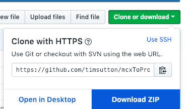 Download ZIP of mcxToProfile from GitHub